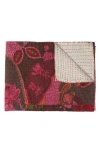 Taj Hotel Vintage Cotton Kantha Throw Blanket In Multi Maroon