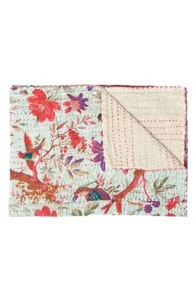 Taj Hotel Vintage Cotton Kantha Throw Blanket In Multi Mint
