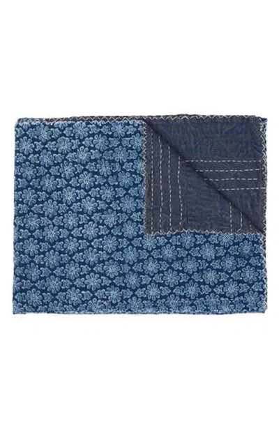 Taj Hotel Vintage Cotton Kantha Throw Blanket In Blue