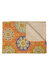 Taj Hotel Vintage Cotton Kantha Throw Blanket In Multi Orange Blue