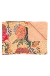 Taj Hotel Vintage Cotton Kantha Throw Blanket In Multi Peach
