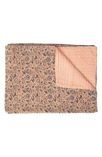 Taj Hotel Vintage Cotton Kantha Throw Blanket In Multi Peach Grey