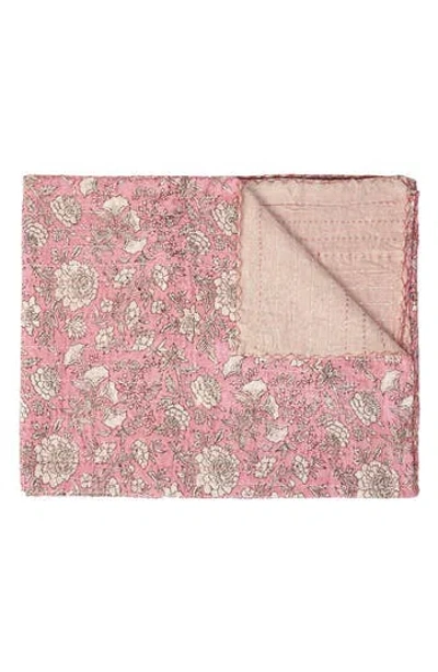 Taj Hotel Vintage Cotton Kantha Throw Blanket In Pink