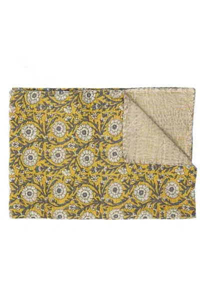 Taj Hotel Vintage Cotton Kantha Throw Blanket In Green