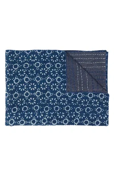 Taj Hotel Vintage Cotton Kantha Throw Blanket In Blue