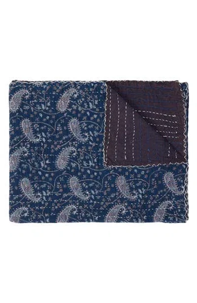 Taj Hotel Vintage Cotton Kantha Throw Blanket In Blue