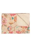 Taj Hotel Vintage Cotton Kantha Throw Blanket In Tan Orange