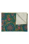 Taj Hotel Vintage Cotton Kantha Throw Blanket In Green