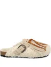 Taji Buckle-detail Fringed Mules In Neutral
