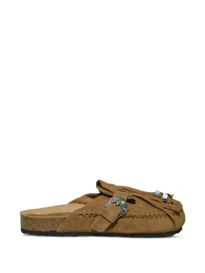 Taji Caribe Tassel Buckle Mules In Brown