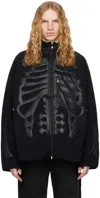 Takahiromiyashita The Soloist Black Stand Up Collar Fleece Jacket In Black X Black Bone