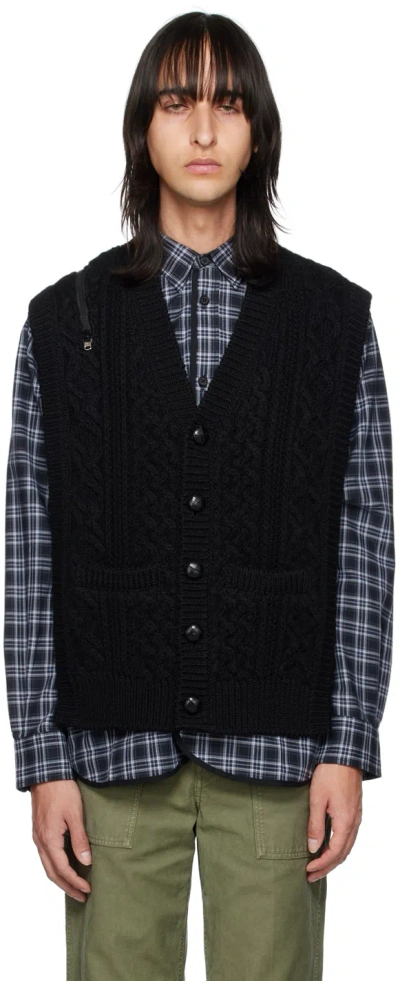 Takahiromiyashita The Soloist Black Y-neck Cardigan