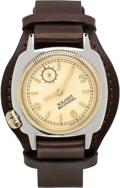 Takahiromiyashita The Soloist Silver & Brown Vague Watch Co. Edition Coussin Watch In Beige