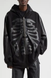 Takahiromiyashita The Soloist Takahiromiyashita Thesoloist. Back Gusset Bone Appliqué Zip Hoodie In Black X Black Bone
