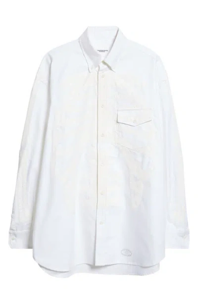 Takahiromiyashita The Soloist Takahiromiyashita Thesoloist. Bone Appliqué Button-down Shirt In White X White Bone