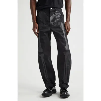 Takahiromiyashita The Soloist Takahiromiyashita Thesoloist. Bone Appliqué Carpenter Jeans In Black X Black Bone