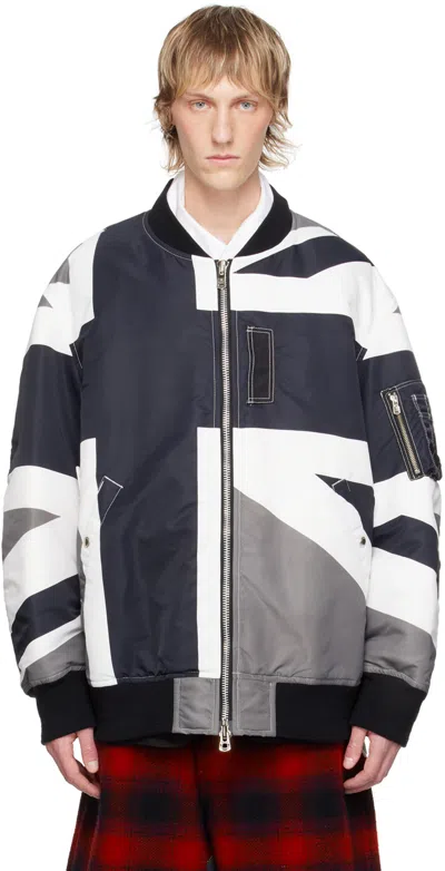 Takahiromiyashita The Soloist White & Black Back Gusset Bomber Jacket In Monotone