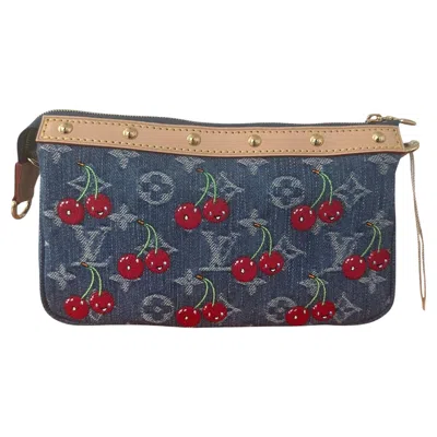 Pre-owned Takashi Murakami Louis Vuitton X  Cherry Pochette Accessories Denim Monogram Gold In Gray