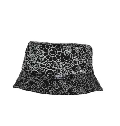 Pre-owned Takashi Murakami Men's  Complexcon Skull & Flower Reversible Bucket Hat In Black
