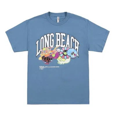 Pre-owned Takashi Murakami Men's  Flaming Skull & Flower Wordmark Tee Shirt In Arbor Blue