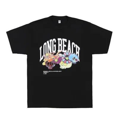 Pre-owned Takashi Murakami Men's  Flaming Skull & Flower Wordmark Tee Shirt In Black