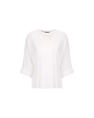 Takaturna Kimono-style T-shirt With Breathable Cotton Crêpe And Tone-on-tone Embroidery In White