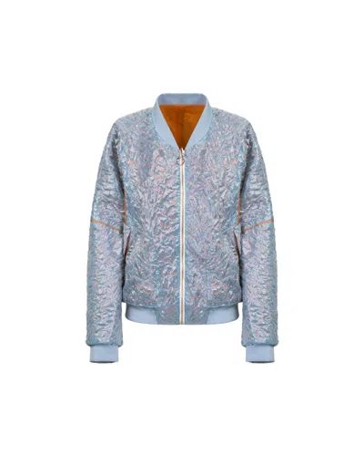 Takaturna Kinetic Bomber Jacket With Reversible Design And Elegant Rose Gold Zip In Blue