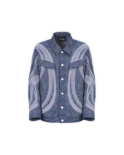 Takaturna Trendy Denim Jacket With Jacquard Detailing In Blue
