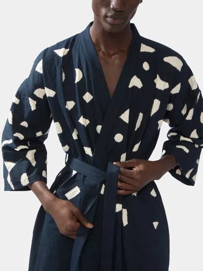 Takeda Kahei Shoten La Lune Shibori Cotton Kimono One Size  Abask Luxury Gift In Blue