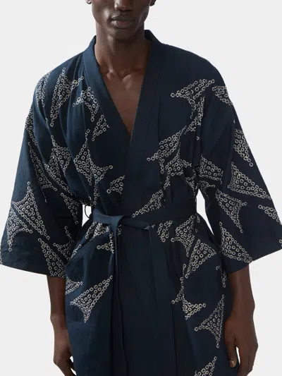 Takeda Kahei Shoten Pied De Phénix Shibori Cotton Kimono One Size  Abask Luxury Gift In Blue