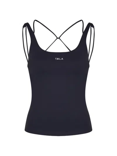 Tala Logo-print Crossover-strap Top In Blue