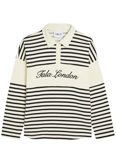 Tala Rugby Striped Cotton-blend Polo Jumper In Neutral