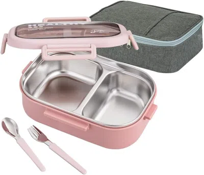 Talaye 28oz Stainless Steel Leakproof 2-compartment Bento Lunch Box/portion Control Food Container With Lun In Pink