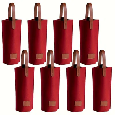 Talaye 8pcs Durable Felt Wine Bottle Tote Bags Portable Single Bottle Holders With Brown Handles, Ideal For In Red