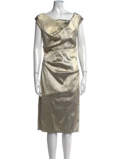 Pre-owned Talbot Runhof Acetate Midi Length Dress In Gold/metallic