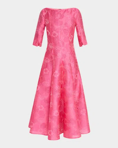 Talbot Runhof Anemone Jacquard 3/4-sleeve Midi Dress In 341 Opera