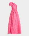 Talbot Runhof Anemone Jacquard Crystal-strappy One-shoulder Gown In Pink