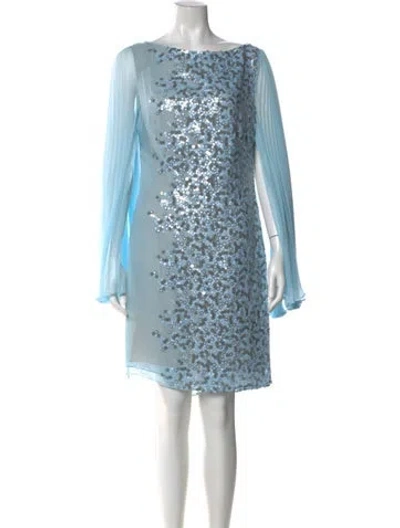 Pre-owned Talbot Runhof Bateau Neckline Knee-length Dress In Blue