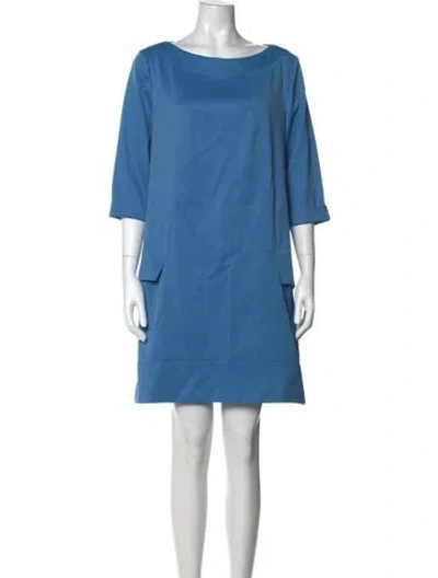 Pre-owned Talbot Runhof Bateau Neckline Knee-length Dress In Blue