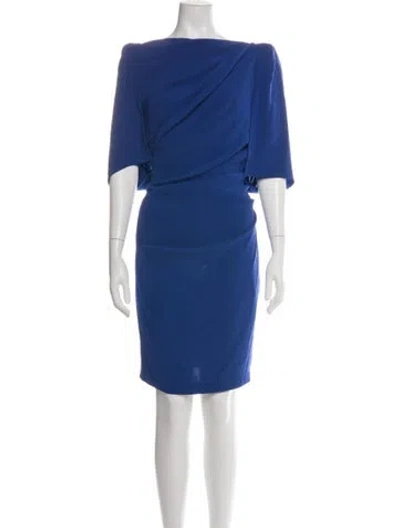 Pre-owned Talbot Runhof Bateau Neckline Knee-length Dress In Blue