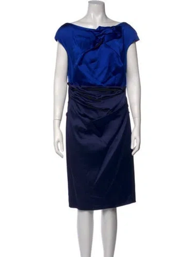 Pre-owned Talbot Runhof Bateau Neckline Knee-length Dress In Blue