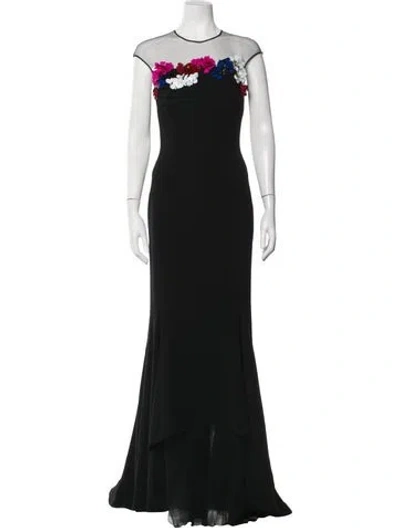 Pre-owned Talbot Runhof Bateau Neckline Long Dress In Black