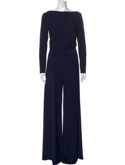 Pre-owned Talbot Runhof Bateau Neckline Long Dress In Blue