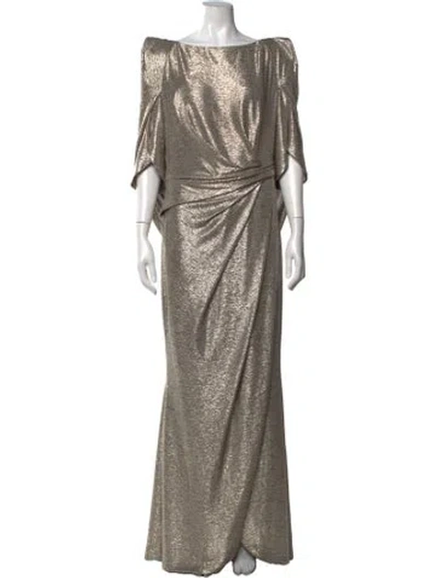 Pre-owned Talbot Runhof Bateau Neckline Long Dress In Gold