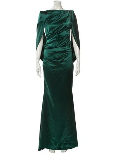 Pre-owned Talbot Runhof Bateau Neckline Long Dress In Green