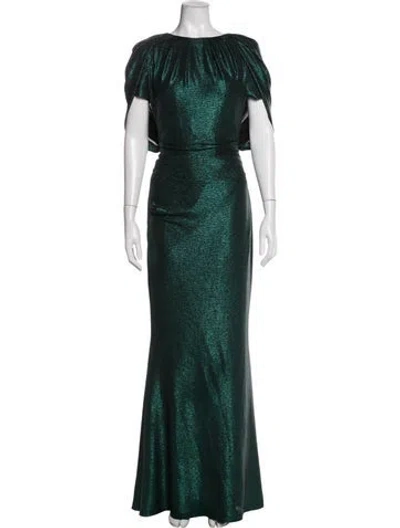 Pre-owned Talbot Runhof Bateau Neckline Long Dress In Green
