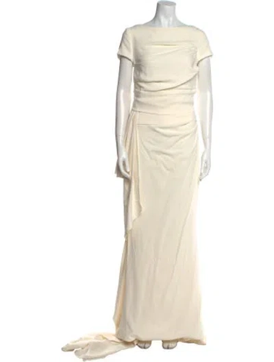 Pre-owned Talbot Runhof Bateau Neckline Long Dress In Neutral