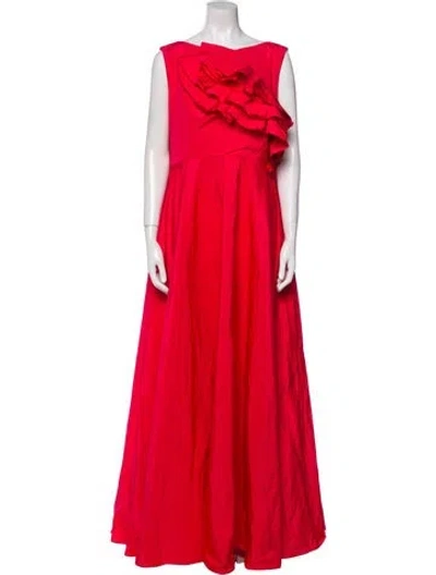 Pre-owned Talbot Runhof Bateau Neckline Long Dress In Red