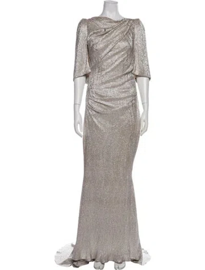 Pre-owned Talbot Runhof Bateau Neckline Long Dress W/ Tags In Gray