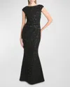 Talbot Runhof Black Iris Paillette Tweed Trumpet Gown In Black